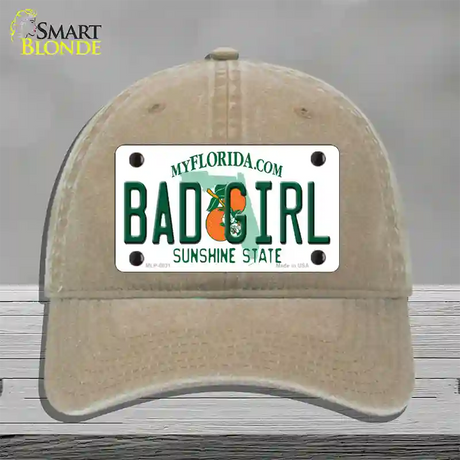 Bad Girl Florida Novelty License Plate Hat Unconstructed Cotton / Khaki