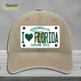 I Love Florida Novelty License Plate Hat Unconstructed Cotton / Khaki