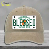 Blessed Florida Novelty License Plate Hat Unconstructed Cotton / Khaki