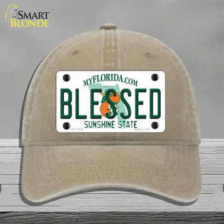 Blessed Florida Novelty License Plate Hat Unconstructed Cotton / Khaki