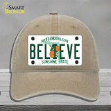 Believe Florida Novelty License Plate Hat Unconstructed Cotton / Khaki