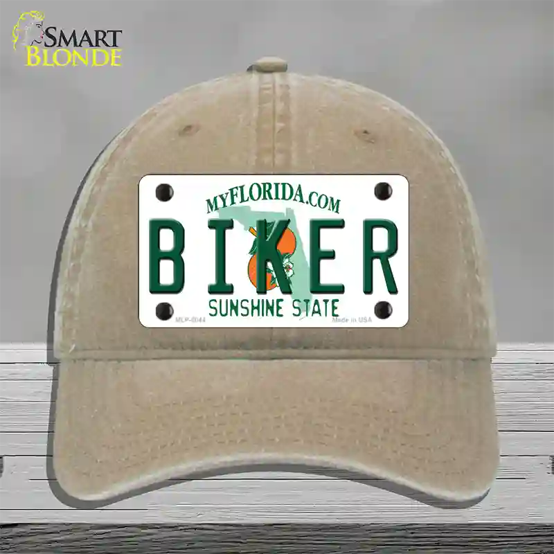 Biker Florida Novelty License Plate Hat Unconstructed Cotton / Khaki