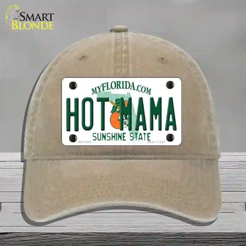 Hot Mama Florida Novelty License Plate Hat Unconstructed Cotton / Khaki