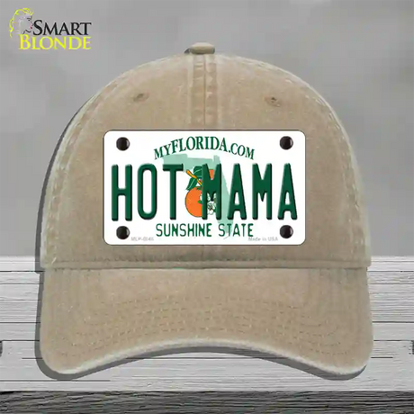 Hot Mama Florida Novelty License Plate Hat Unconstructed Cotton / Khaki