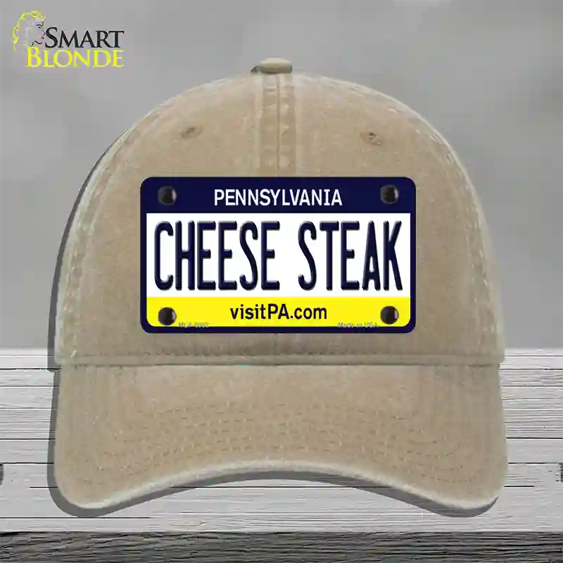 Cheese Steak Pennsylvania State Novelty License Plate Hat Unconstructed Cotton / Khaki