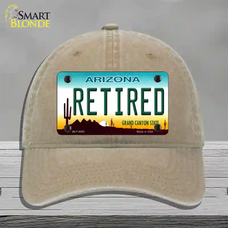 Arizona Retired Novelty License Plate Hat Unconstructed Cotton / Khaki