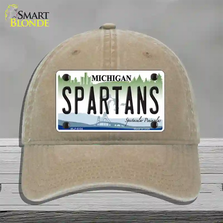 Spartans Michigan Novelty License Plate Hat Unconstructed Cotton / Khaki