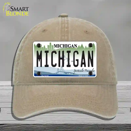 Michigan Novelty License Plate Hat Unconstructed Cotton / Khaki