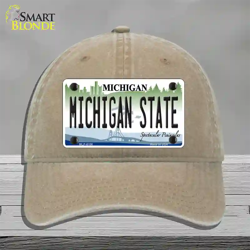 Michigan State Novelty License Plate Hat Unconstructed Cotton / Khaki