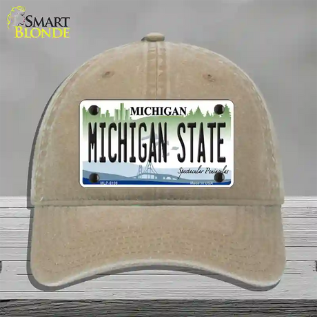 Michigan State Novelty License Plate Hat Unconstructed Cotton / Khaki