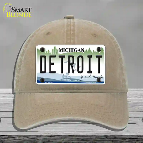 Detroit Michigan Novelty License Plate Hat Unconstructed Cotton / Khaki