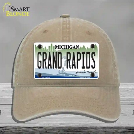 Grand Rapids Michigan Novelty License Plate Hat Unconstructed Cotton / Khaki