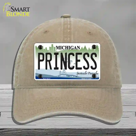 Princess Michigan Novelty License Plate Hat Unconstructed Cotton / Khaki