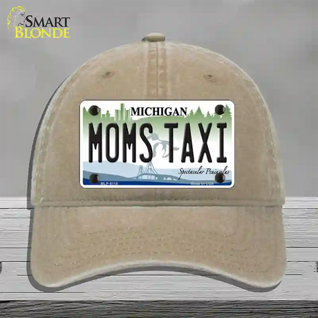 Moms Taxi Michigan Novelty License Plate Hat Unconstructed Cotton / Khaki