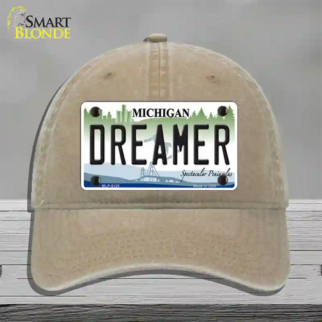 Dreamer Michigan Novelty License Plate Hat Unconstructed Cotton / Khaki