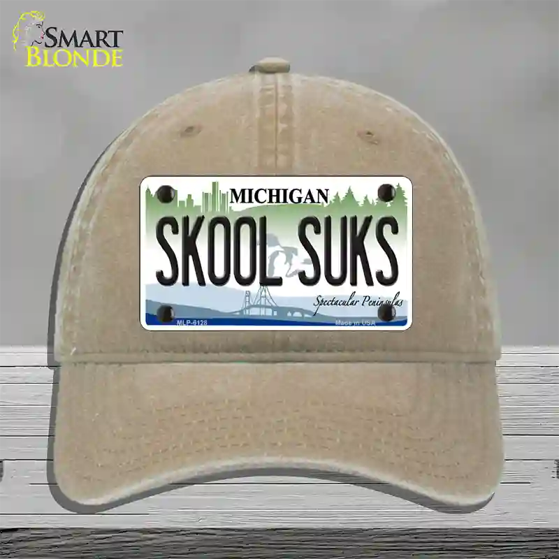 Skool Suks Michigan Novelty License Plate Hat Unconstructed Cotton / Khaki