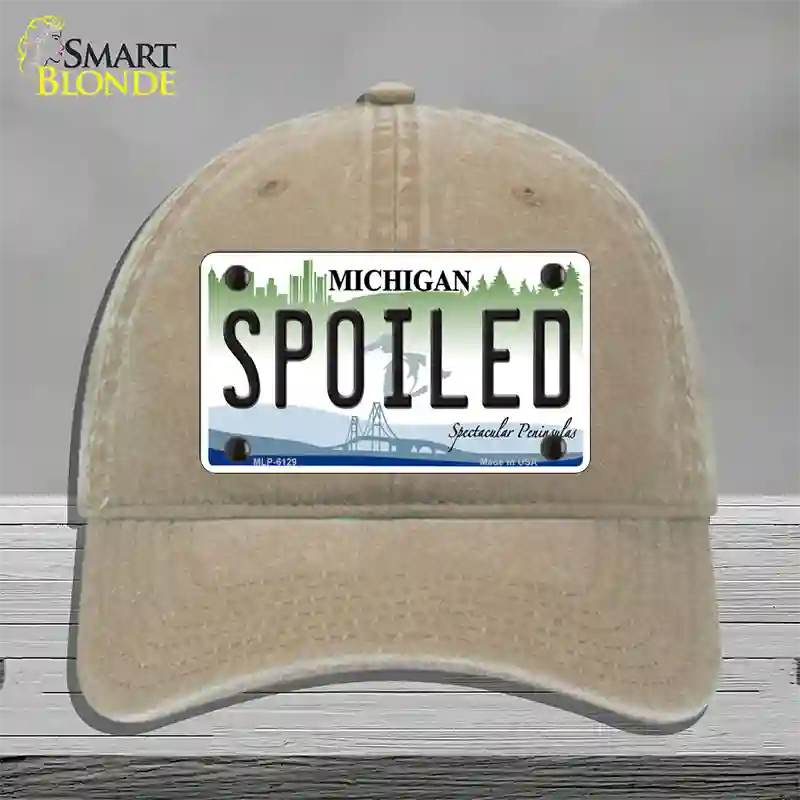 Spoiled Michigan Novelty License Plate Hat Unconstructed Cotton / Khaki