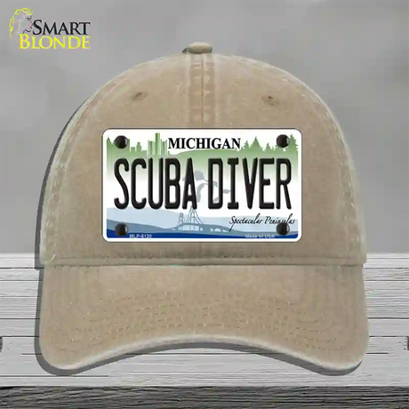 Scuba Diver Michigan Novelty License Plate Hat Unconstructed Cotton / Khaki