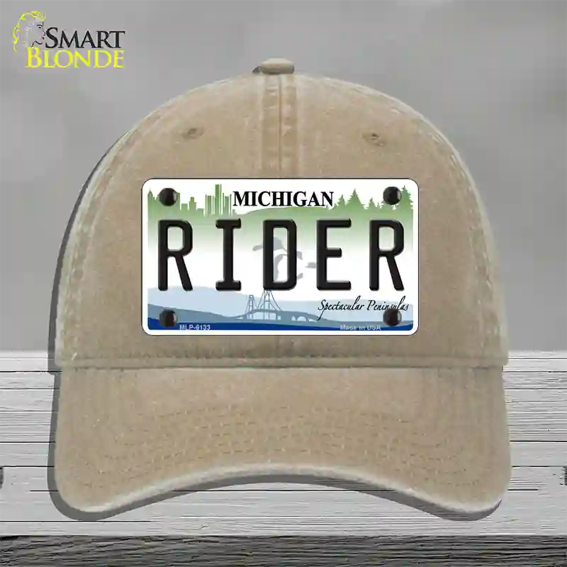 Rider Michigan Novelty License Plate Hat Unconstructed Cotton / Khaki