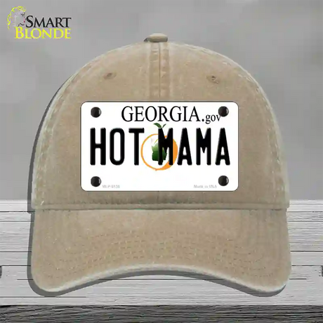 Hot Mama Georgia Novelty License Plate Hat Unconstructed Cotton / Khaki