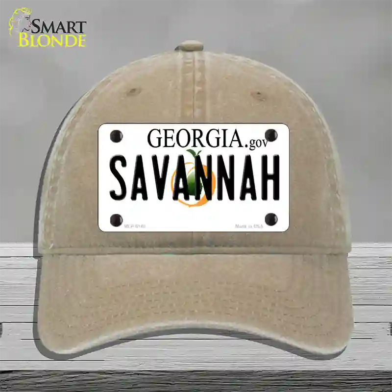 Savannah Georgia Novelty License Plate Hat Unconstructed Cotton / Khaki