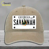 Savannah Georgia Novelty License Plate Hat Unconstructed Cotton / Khaki