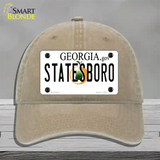 Statesboro Georgia Novelty License Plate Hat Unconstructed Cotton / Khaki