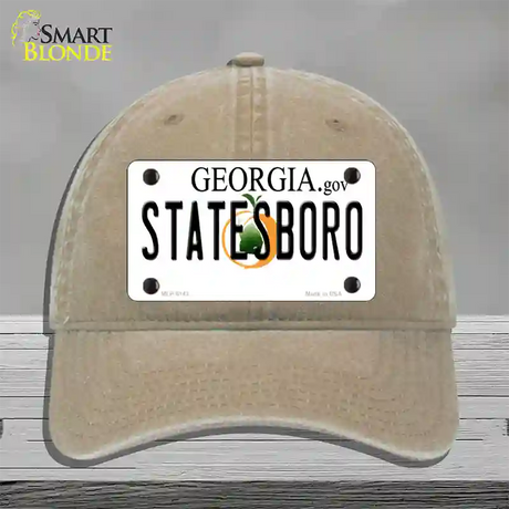 Statesboro Georgia Novelty License Plate Hat Unconstructed Cotton / Khaki