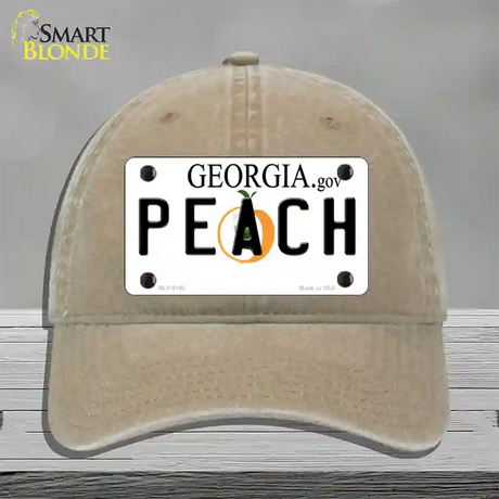 Peach Georgia Novelty License Plate Hat Unconstructed Cotton / Khaki