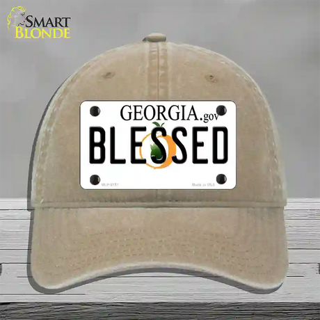 Blessed Georgia Novelty License Plate Hat Unconstructed Cotton / Khaki