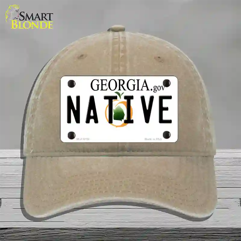 Native Georgia Novelty License Plate Hat Unconstructed Cotton / Khaki