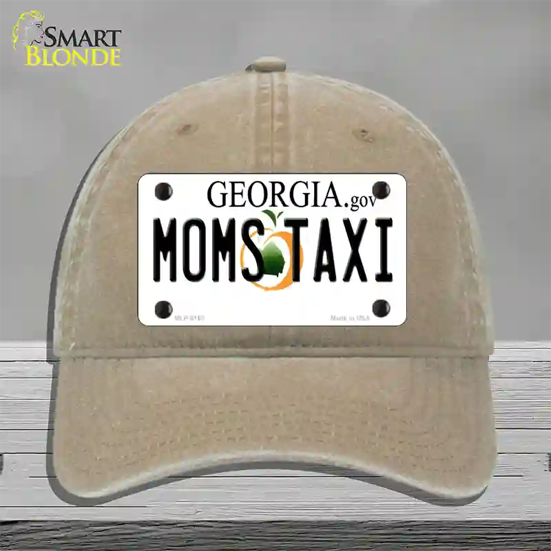 Moms Taxi Georgia Novelty License Plate Hat Unconstructed Cotton / Khaki