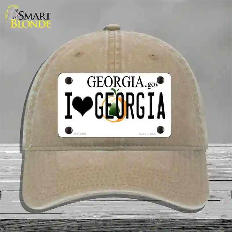 I Love Georgia Novelty License Plate Hat Unconstructed Cotton / Khaki