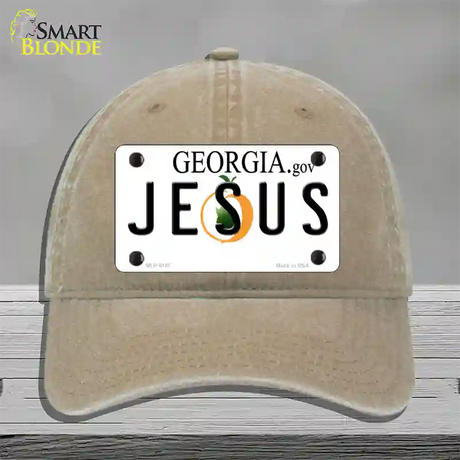 Jesus Georgia Novelty License Plate Hat Unconstructed Cotton / Khaki