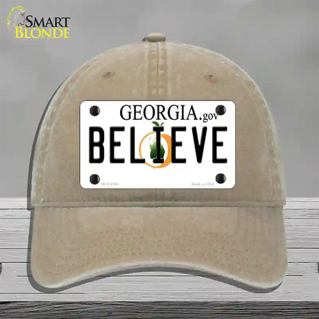 Believe Georgia Novelty License Plate Hat Unconstructed Cotton / Khaki