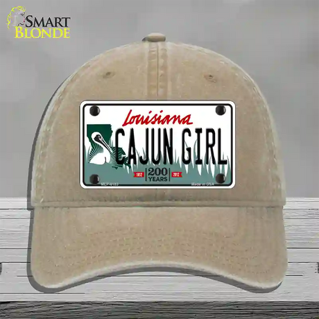 Cajun Girl Louisiana Novelty License Plate Hat Unconstructed Cotton / Khaki