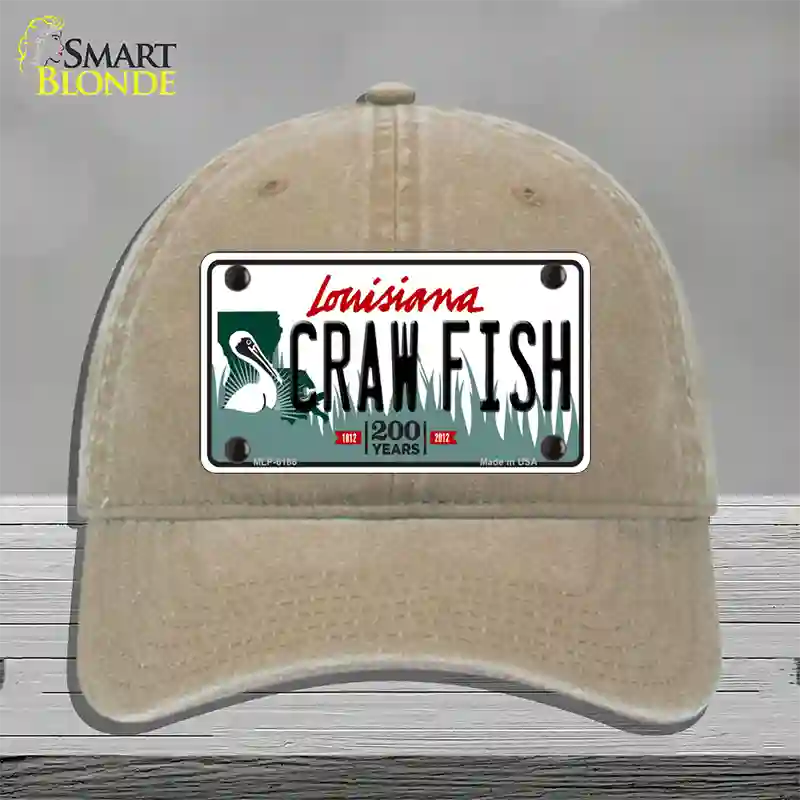 Craw Fish Louisiana Novelty License Plate Hat Unconstructed Cotton / Khaki