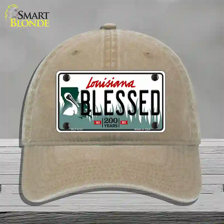 Blessed Louisiana Novelty License Plate Hat Unconstructed Cotton / Khaki