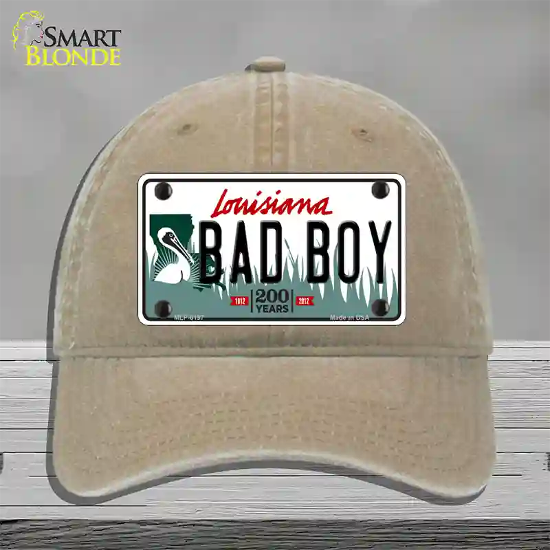 Bad Boy Louisiana Novelty License Plate Hat Unconstructed Cotton / Khaki