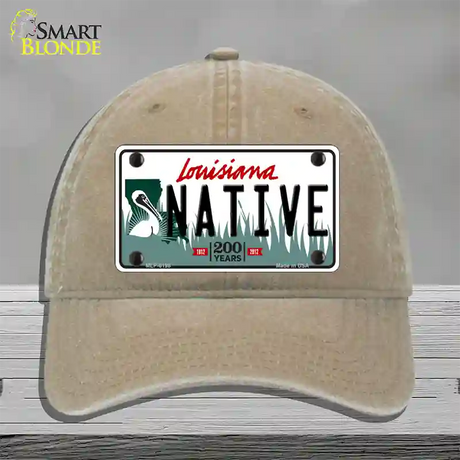 Native Louisiana Novelty License Plate Hat Unconstructed Cotton / Khaki