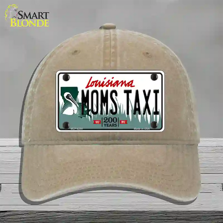 Moms Taxi Louisiana Novelty License Plate Hat Unconstructed Cotton / Khaki