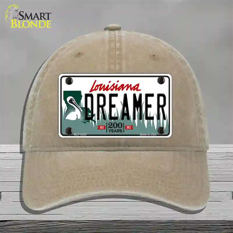 Dreamer Louisiana Novelty License Plate Hat Unconstructed Cotton / Khaki