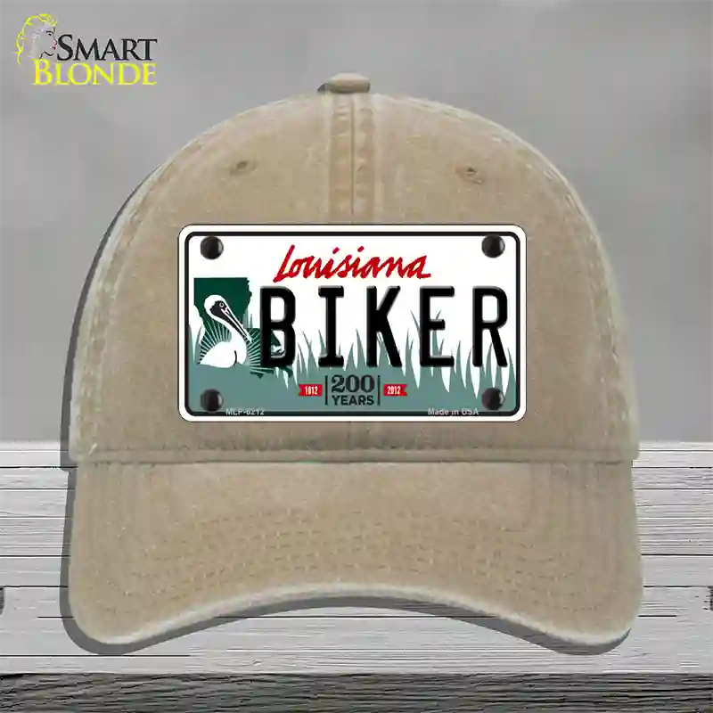 Biker Louisiana Novelty License Plate Hat Unconstructed Cotton / Khaki