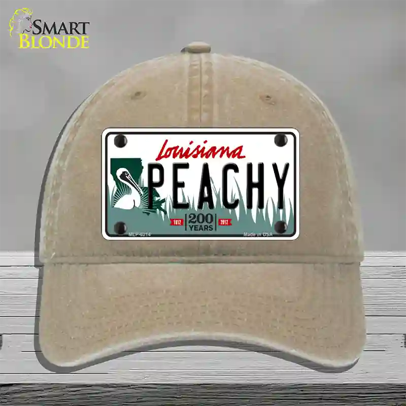 Peachy Louisiana Novelty License Plate Hat Unconstructed Cotton / Khaki