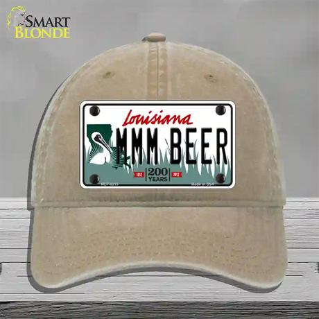 MMM Beer Louisiana Novelty License Plate Hat Unconstructed Cotton / Khaki