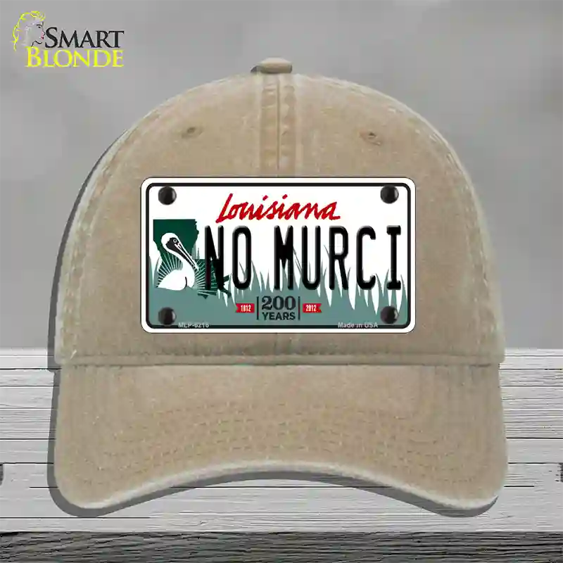 No Murci Louisiana Novelty License Plate Hat Unconstructed Cotton / Khaki