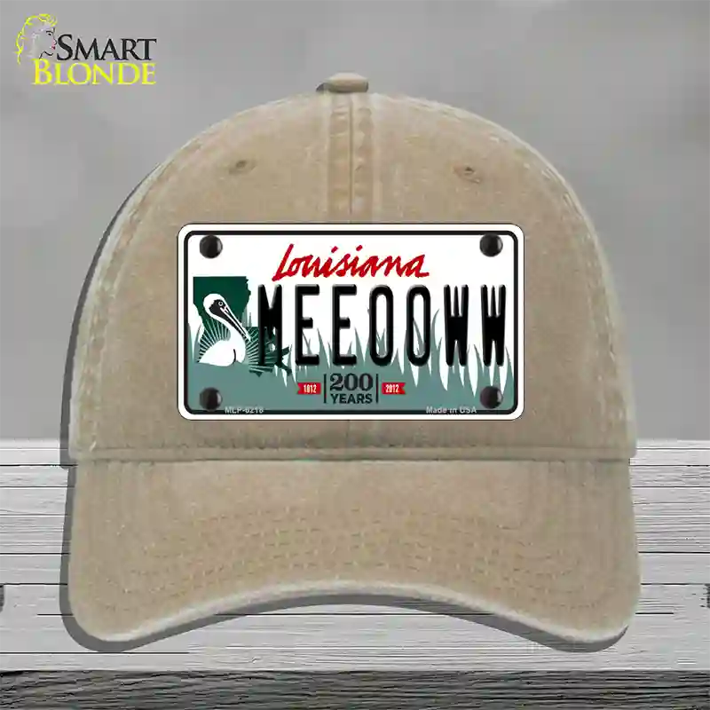 Meeooww Louisiana Novelty License Plate Hat Unconstructed Cotton / Khaki