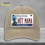 Hot Mama Oklahoma Novelty License Plate Hat Unconstructed Cotton / Khaki