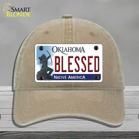 Blessed Oklahoma Novelty License Plate Hat Unconstructed Cotton / Khaki