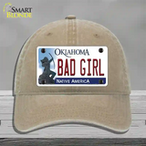 Bad Girl Oklahoma Novelty License Plate Hat Unconstructed Cotton / Khaki